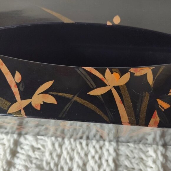 Vintage Japanese Yamanaka Black Lacquer Tissue Box Floral Made in Japa - Picture 8 of 8